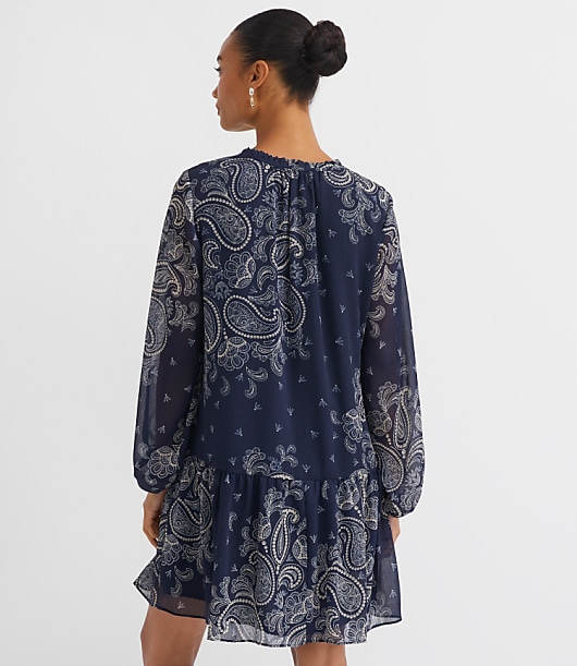 Petite Paisley Button Flounce Mini Dress