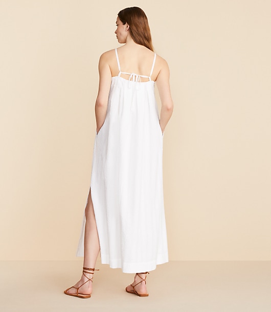 Lou & Grey Seersucker Pleated Maxi Pocket Dress