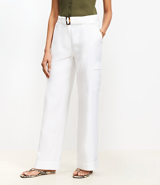 Belted Drapey Cargo Pants in Linen Blend