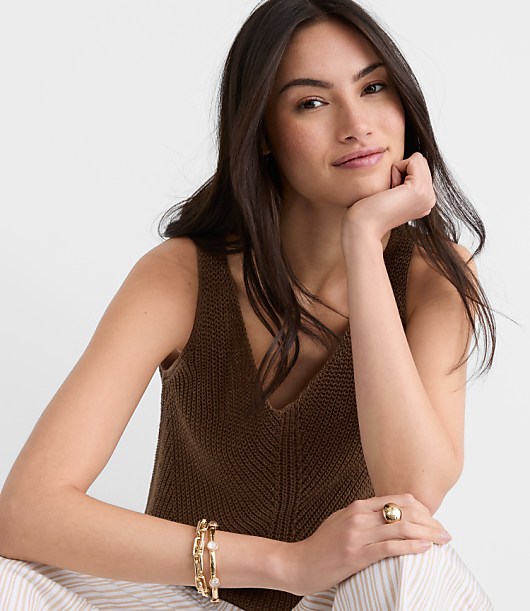 Ribbed Linen Scoop Neck Sweater Tank Top