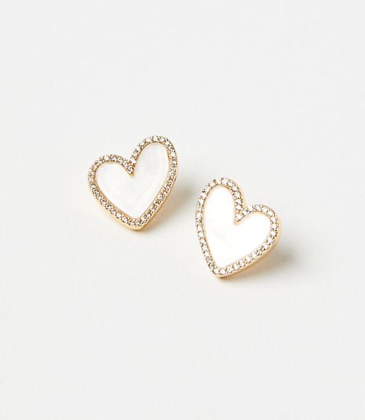 Loft Mother Of Pearl Sparkle Heart Stud Earrings