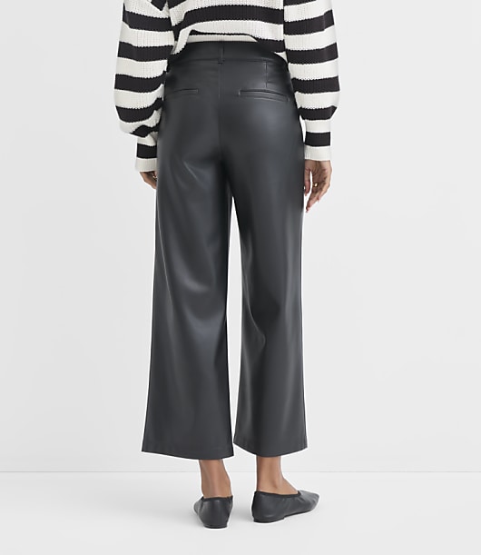 Petite Curvy Palmer Wide Leg Crop Pants in Faux Leather