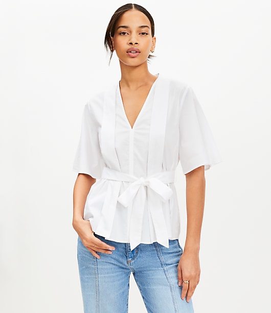 Pleated Belted Top - White