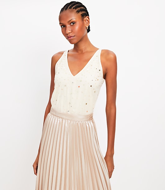 Embellished Double V Tank Top