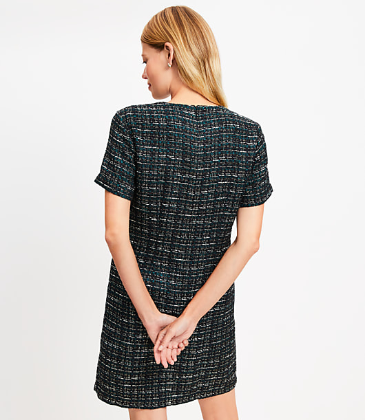 Metallic Tweed Fringe Pocket Mini Dress