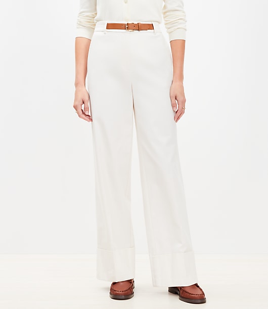 Faux Leather Belted Stovepipe Pants in Twill
