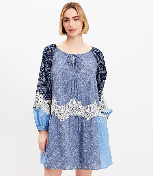 Lace Paisley Tie Mini Pocket Dress
