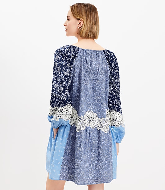 Lace Paisley Tie Mini Pocket Dress