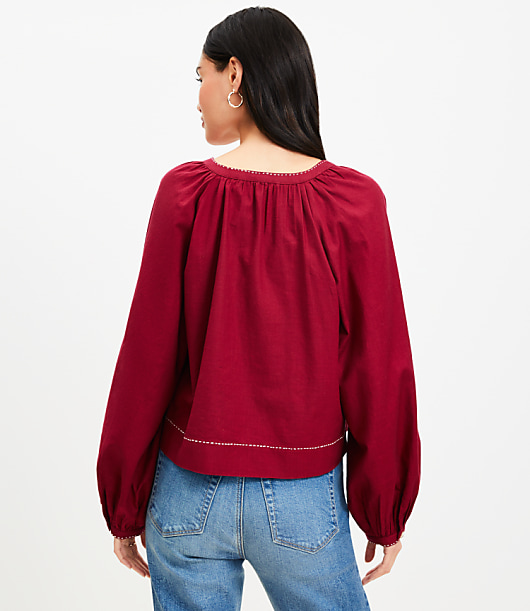 Embroidered Sweetheart Neck Blouse