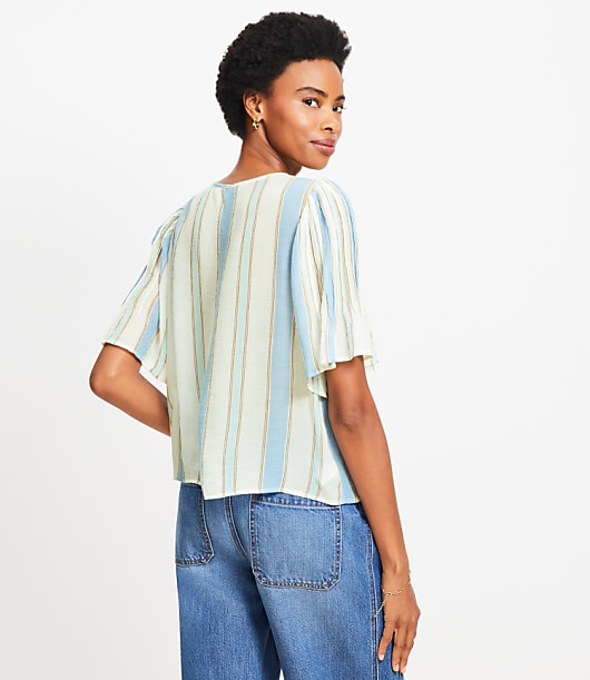Stripe Pleated Sleeve Blouse