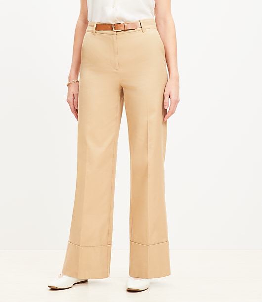 Tall Faux Leather Belted Stovepipe Pants in Twill