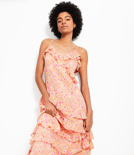 Floral Ruffle Strappy Maxi Dress