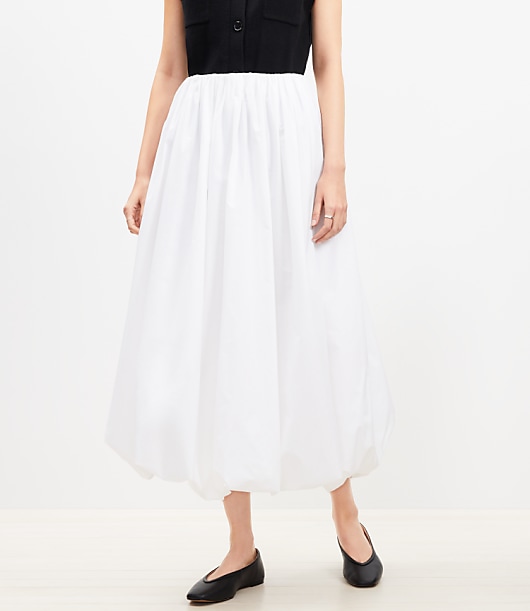 Poplin Ruched Bubble Midi Skirt