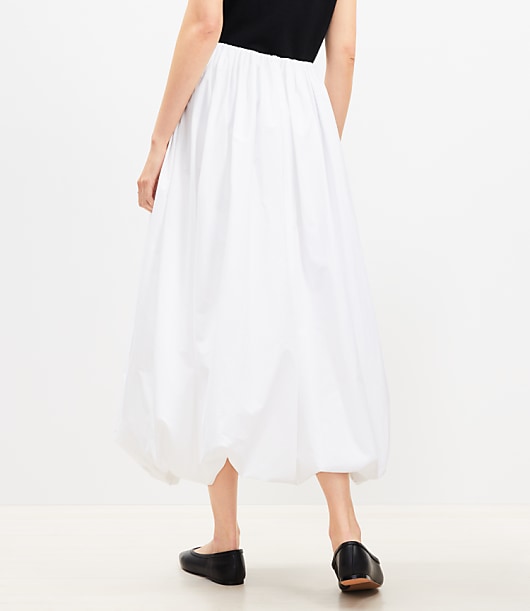 Poplin Ruched Bubble Midi Skirt