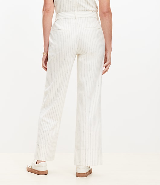 Curvy Cuffed Ankle Pants in Striped Cotton Linen