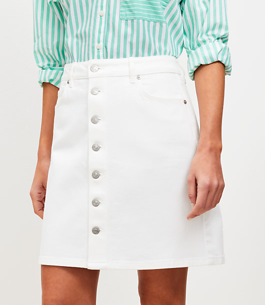Tall Button Denim Mini Skirt in White