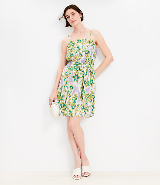 Floral Clip Pleated Mini Pocket Dress