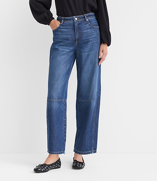 Petite High Rise Barrel Jeans in Dark Wash