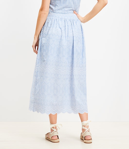 Floral Embroidered Scalloped Maxi Skirt