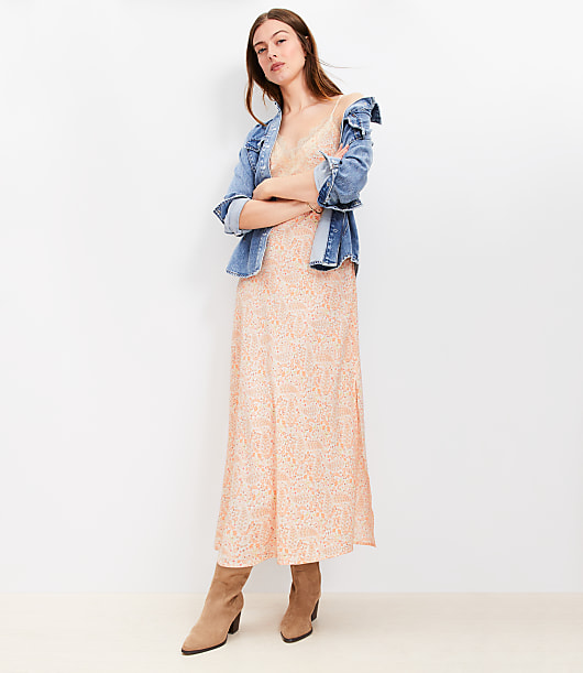 Paisley Lace Trim Midi Slip Dress
