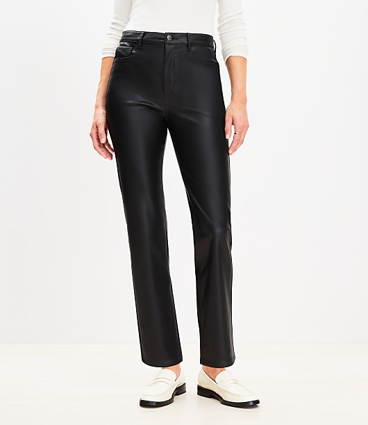 Tall Five Pocket Straight Pants in Faux Leather