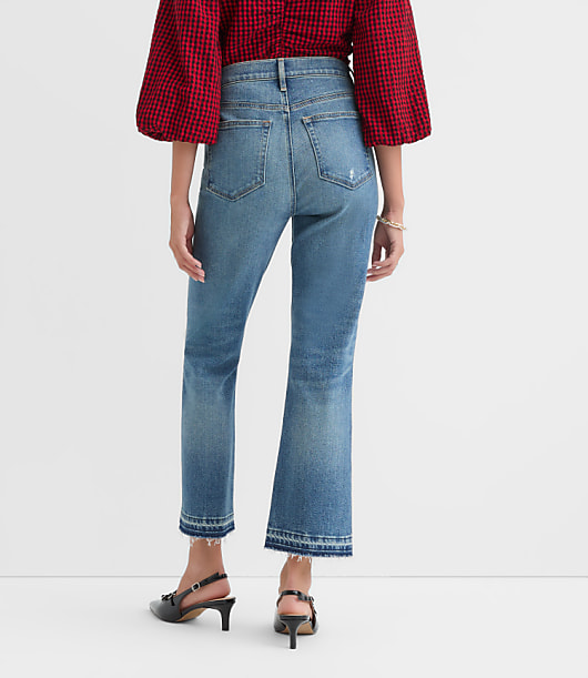 Button Front High Rise Kick Crop Jeans in Mid Vintage Wash