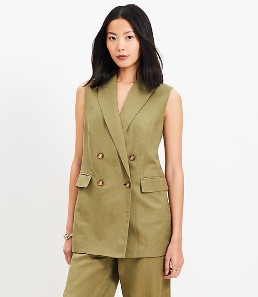 Linen Blend Double Breasted Vest