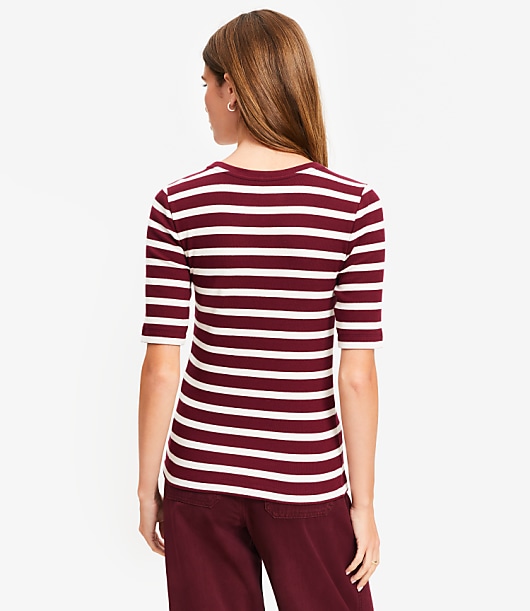 Petite Stripe Perfect Ribbed Elbow Sleeve Tee