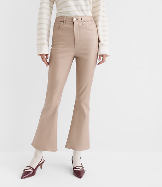 Coated High Rise Kick Crop Jeans in Gold