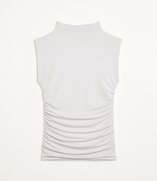 LOFT Versa 360 Knit Ruched Mock Neck Top - White Clay