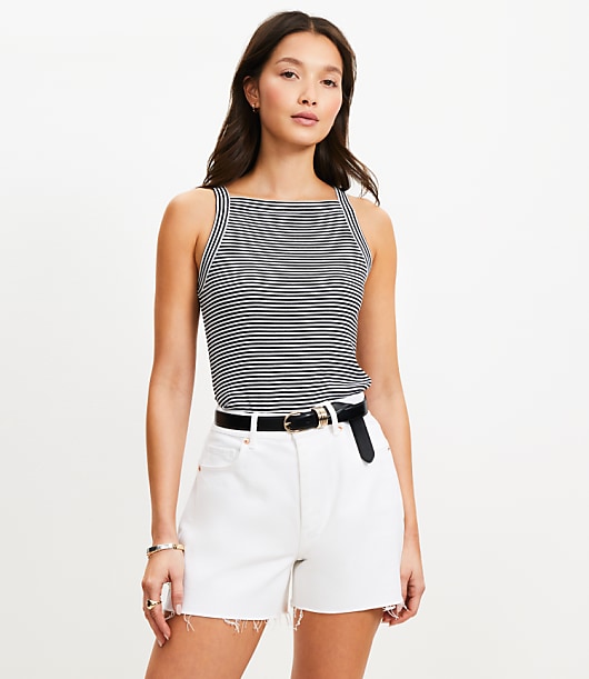 Stripe Perfect Ribbed Apron Neck Tank Top