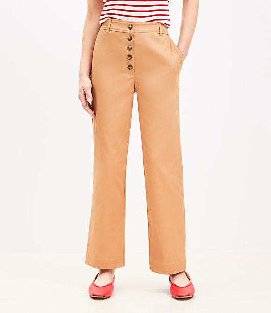 Button Front Straight Pants in Twill