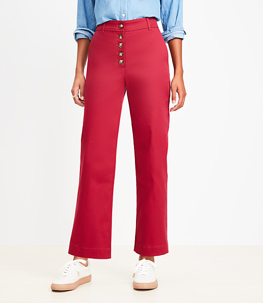 Button Front Straight Pants in Twill