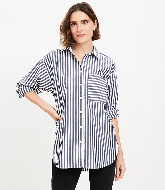 Petite Striped Everyday Oversized Pocket Shirt