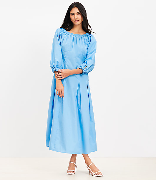 Petite Poplin Tie Cuff Midi Dress