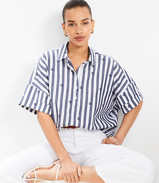 Clip Stripe Henley Dolman Everyday Tunic Shirt