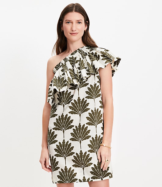 Palm Ruffle One Shoulder Mini Dress