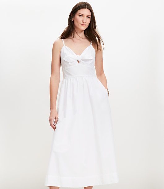 Tie Poplin Midi Pocket Dress