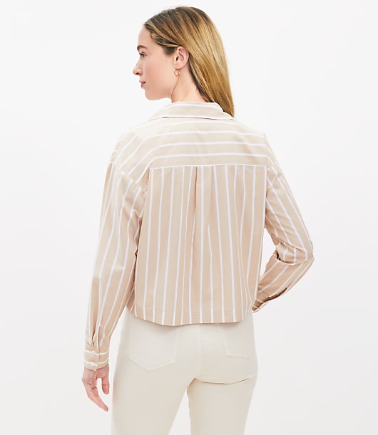 Petite Striped Poplin Wide Sleeve Modern Utility Shirt