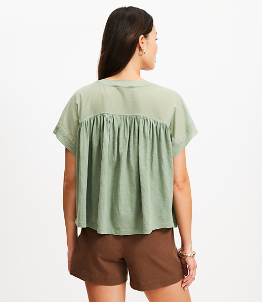 Split Neck Mixed Media Top