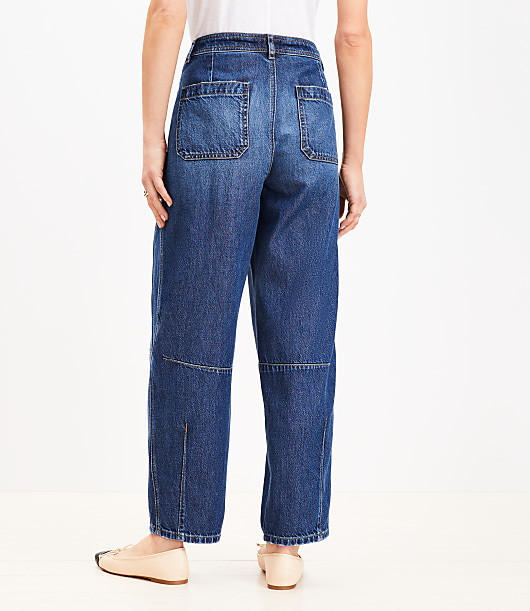 Petite Curvy High Rise Barrel Jeans in Dark Wash
