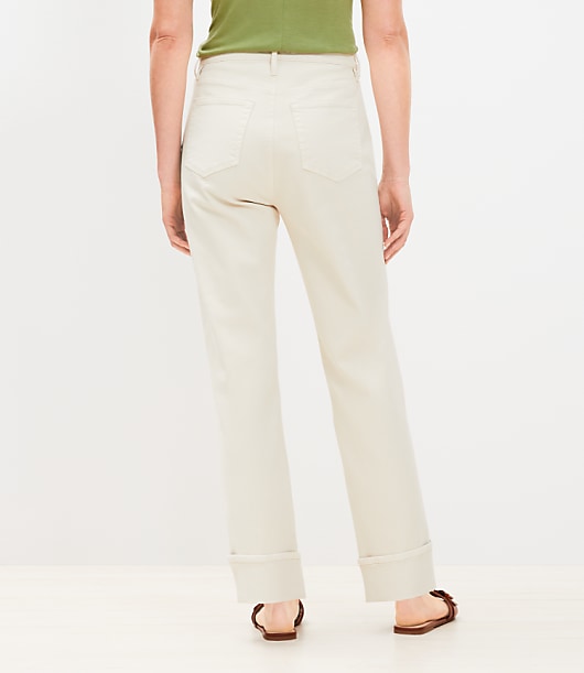 High Rise Cuffed Straight Jeans in Popcorn