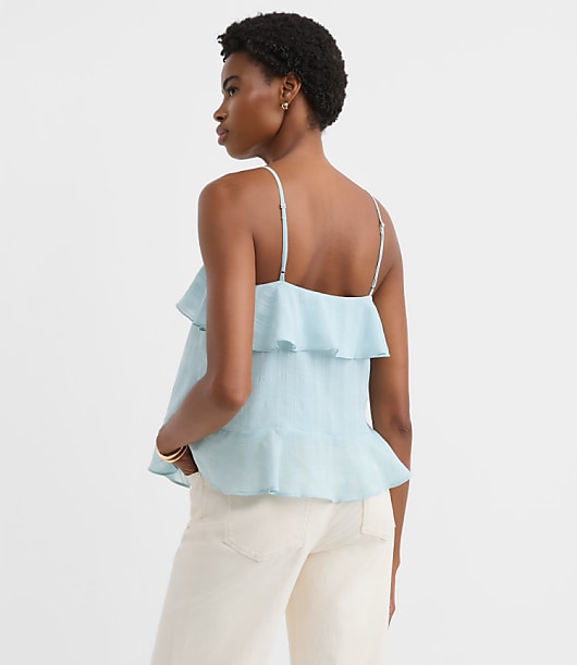 Petite Textured Tie Back Ruffle Strappy Cami