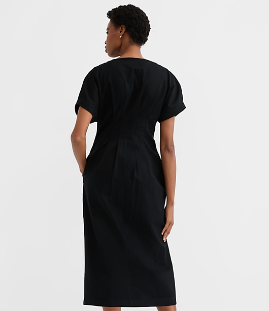 Petite Pleated Barrel Sleeve Midi Pocket Dress