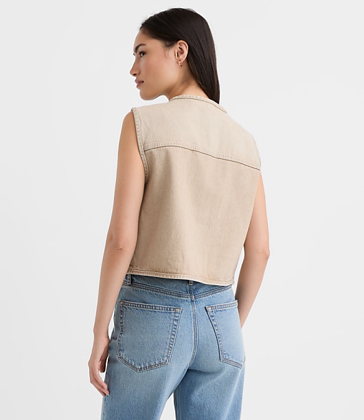 Tie Denim Vest in Washed Neutral