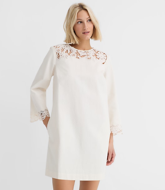 Petite Floral Lace Trim Mini Pocket Dress