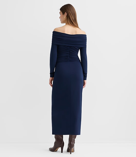 Petite Ruched Off The Shoulder Midi Dress