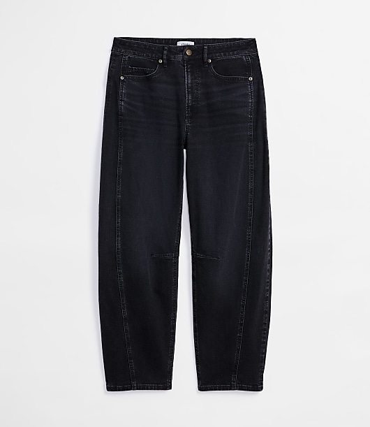 Rivete Curvy Seamed High Rise Barrel Jeans in Noir Wash
