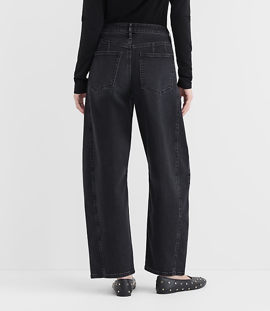 Rivete Seamed High Rise Barrel Jeans in Noir Wash