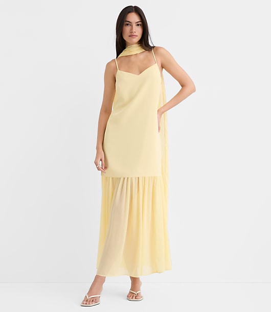Scarf Mixed Media Maxi Dress